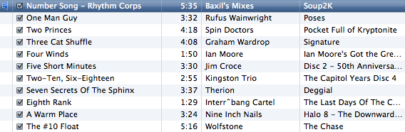 [Song titles beginning with numbers 1-10]